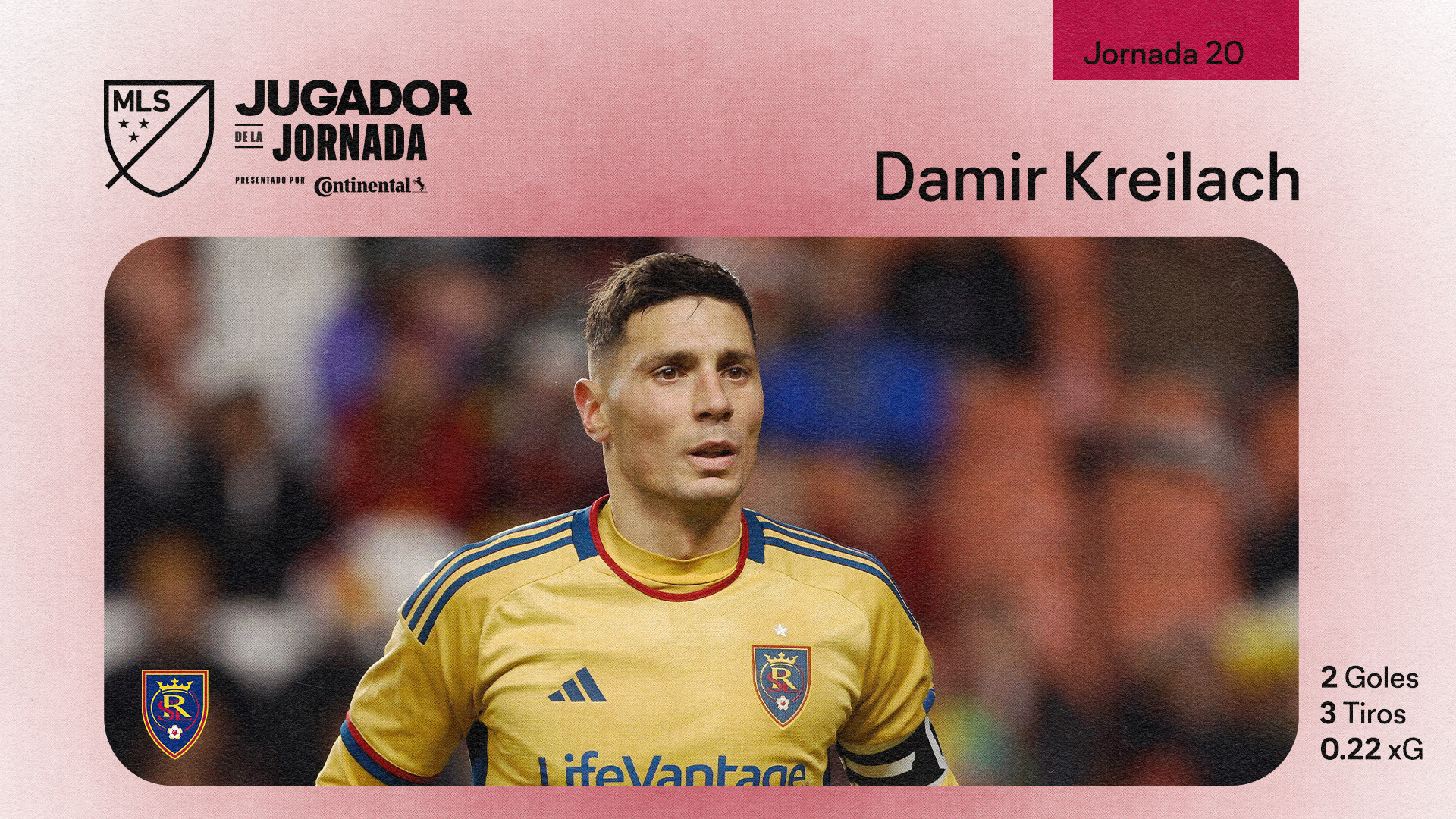 Damir Kreilach, mediocampista de Real Salt Lake, es nombrado Jugador de la Jornada 20 de MLS